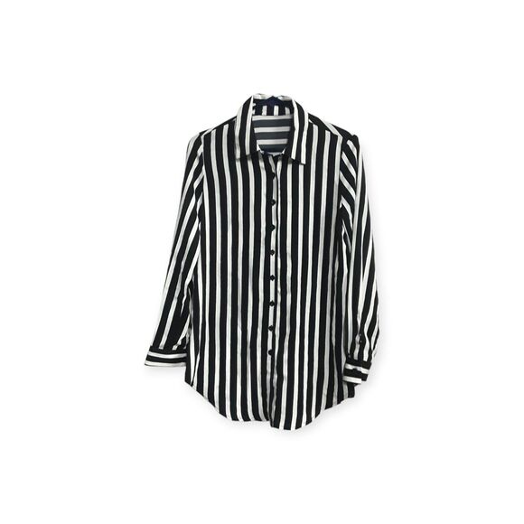 Women's Casual Long Sleeve Striped Button Front Collared Blouse Shirt - Picture 1 of 6